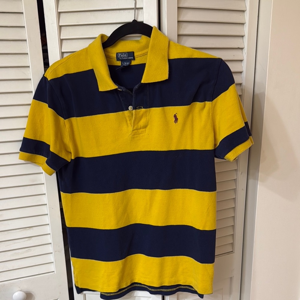 Polo by Ralph Lauren Men's Yellow and Navy Striped Shirt
